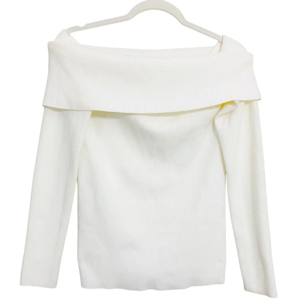 Aritzia Wilfred Nola Off The Shoulder Cream White Ribbed Knit Sweater Size Large - Picture 3 of 10